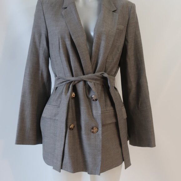 NWT Womens TWP Taupe Virgin Wool Blend Blazer Smoking Jacket S - Picture 9 of 16